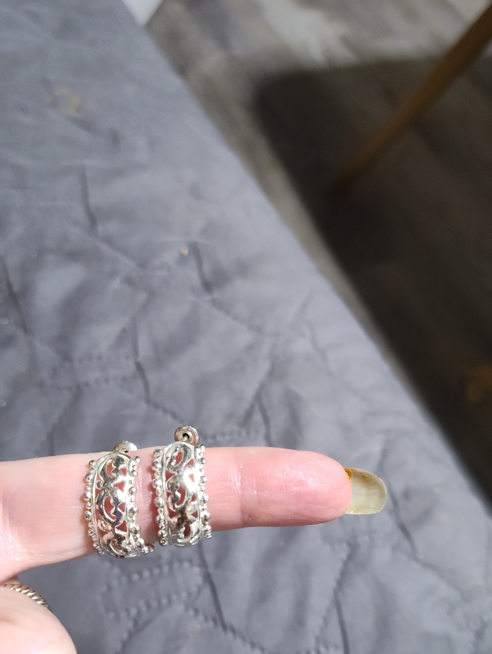 Silver Filigree Hoop Earrings - Silver